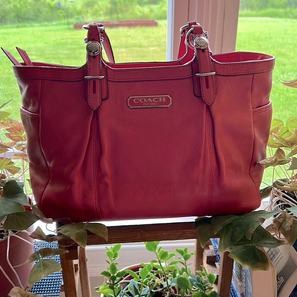 Coach  Coral color East West Zip Top  Leather Purse